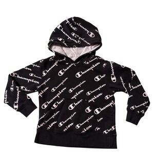Champion Kids‎ Pullover Hoodie Black All Over Print Athletic Sweatshirt
